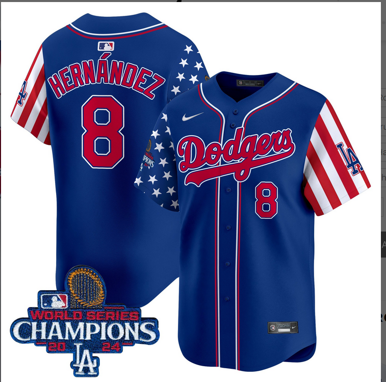 Men MLB Los Angeles Dodgers #8 Hernandez American Style blue 2024 World Series Champions  Limited Jersey